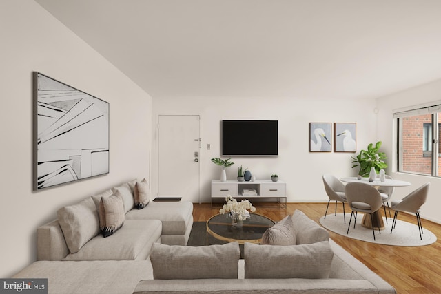 living room with hardwood / wood-style flooring