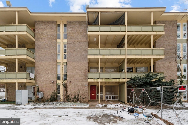 view of snow covered building