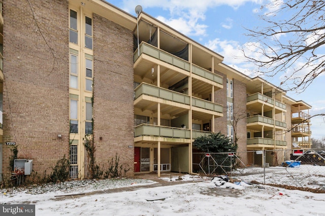 view of snow covered property