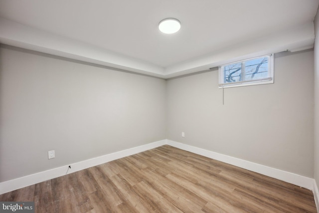 basement with wood-type flooring