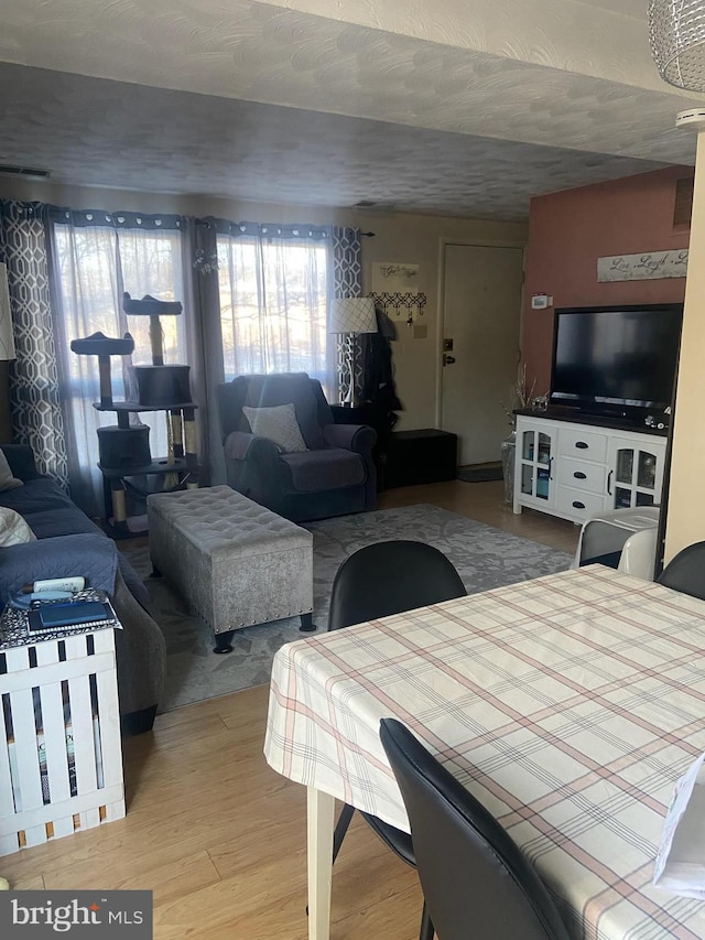 dining space with hardwood / wood-style flooring