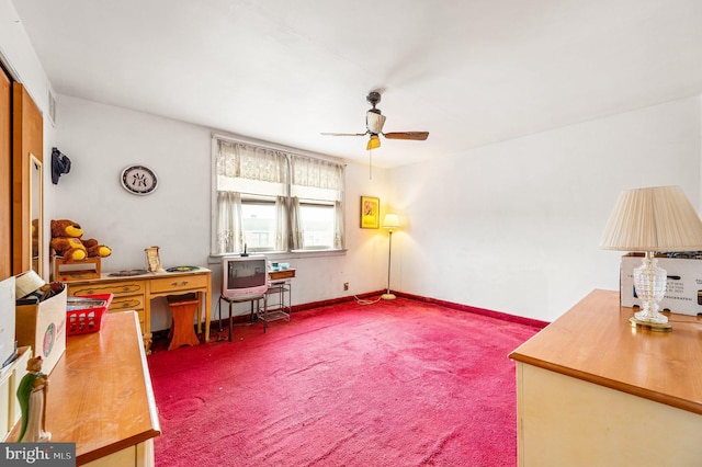 office with ceiling fan and carpet