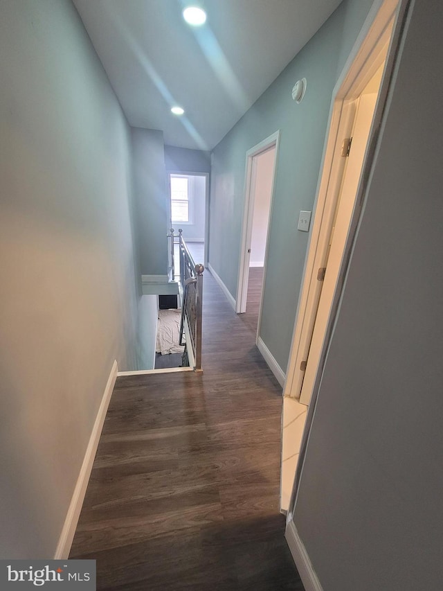 hall with dark hardwood / wood-style flooring