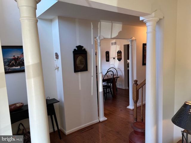 corridor featuring dark wood-type flooring