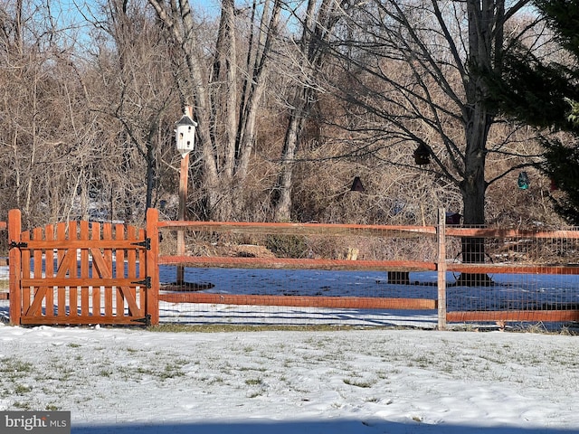 view of snow covered gate