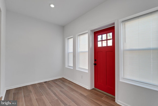 entrance foyer with light hardwood / wood-style floors