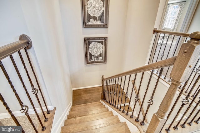 stairway with wood-type flooring