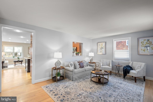 living room with light hardwood / wood-style flooring