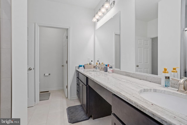 bathroom with tile patterned floors and vanity