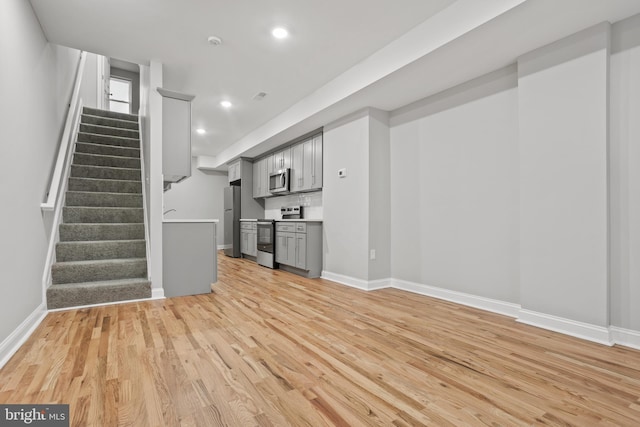 unfurnished living room with light hardwood / wood-style flooring