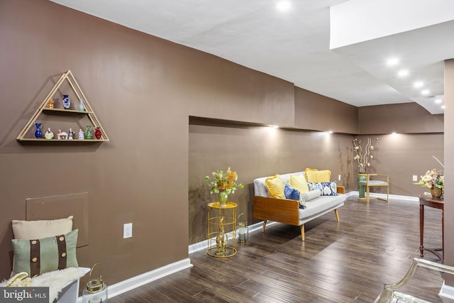 living area featuring dark hardwood / wood-style floors