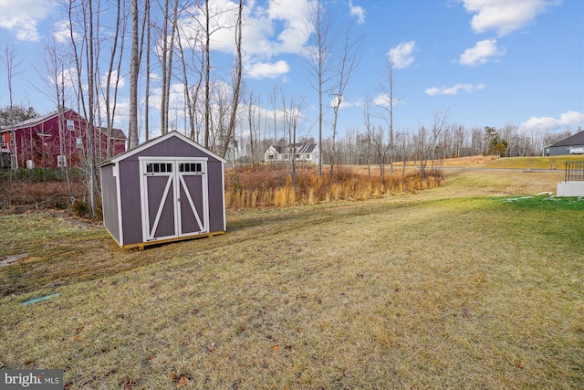 view of yard featuring an outdoor structure and a storage unit