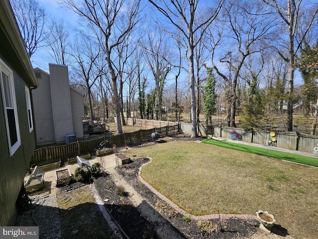 view of yard with a fenced backyard