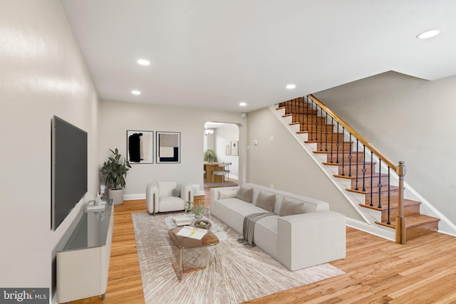 living room featuring light wood-type flooring