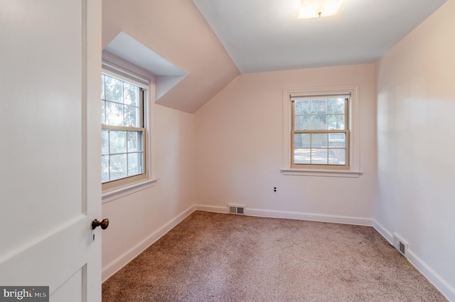 bonus room with lofted ceiling and carpet