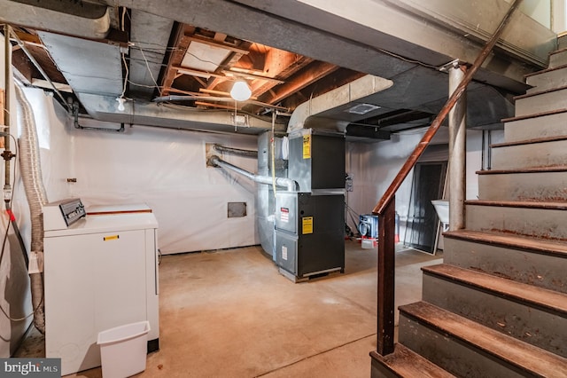 basement featuring heating unit