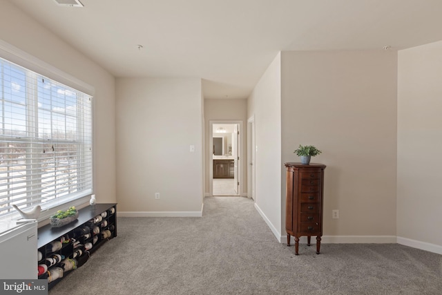 spare room featuring light carpet