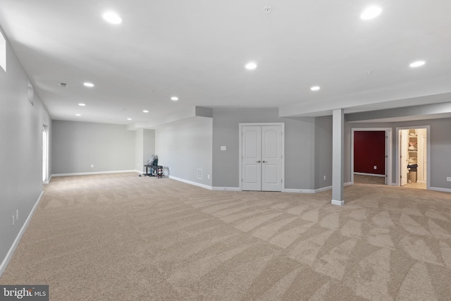 basement with light carpet