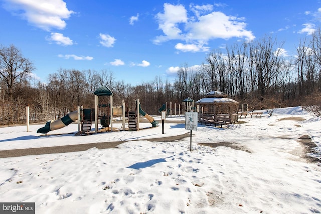 view of snow covered playground