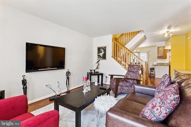 living room with hardwood / wood-style flooring