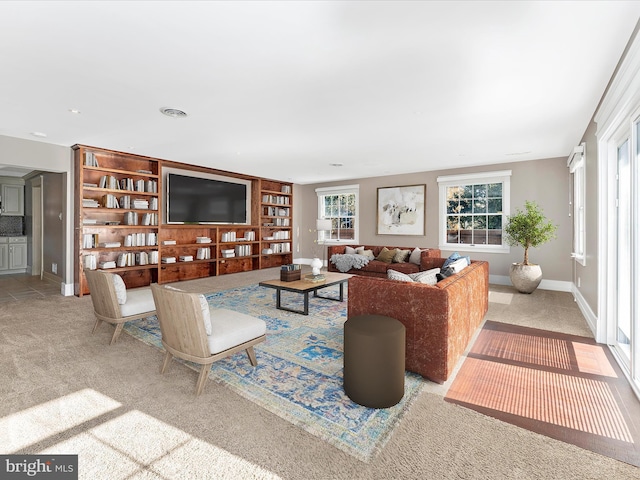 living room featuring carpet