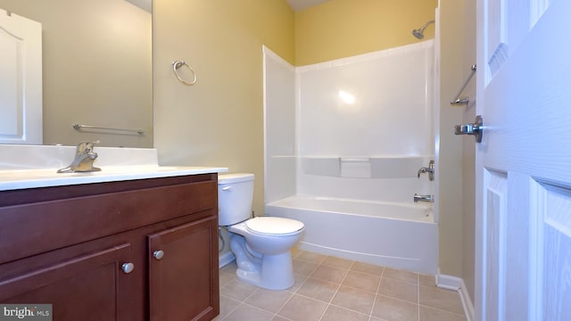 full bathroom featuring toilet, tile patterned floors, shower / tub combination, and vanity