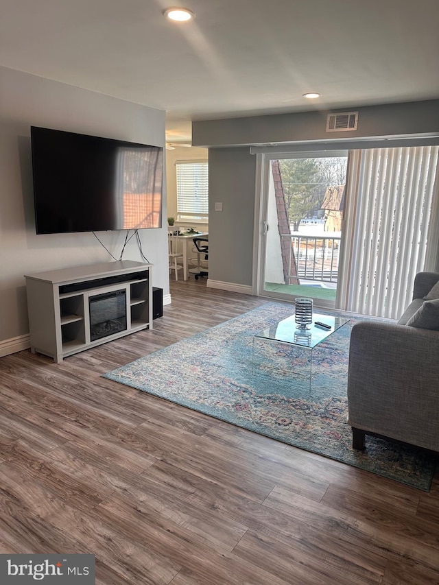 living room with hardwood / wood-style flooring