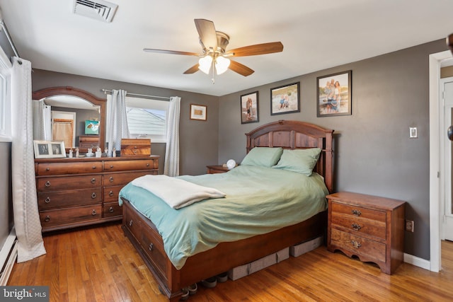 bedroom featuring ceiling fan and light hardwood / wood-style floors