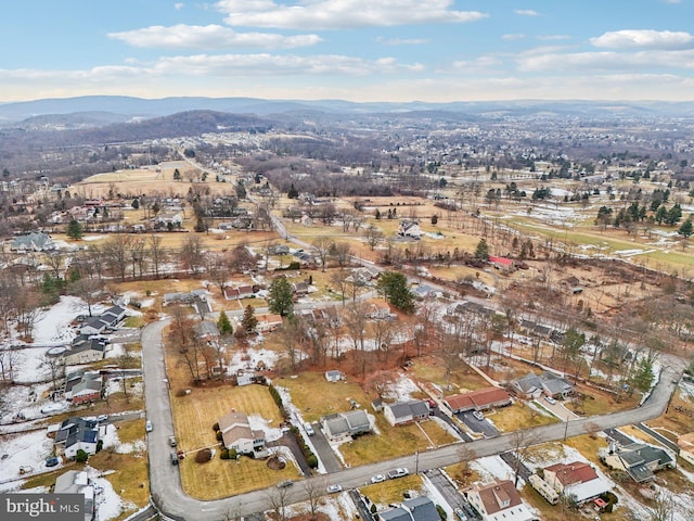 bird's eye view with a mountain view