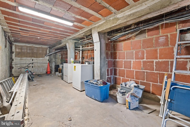 basement with independent washer and dryer