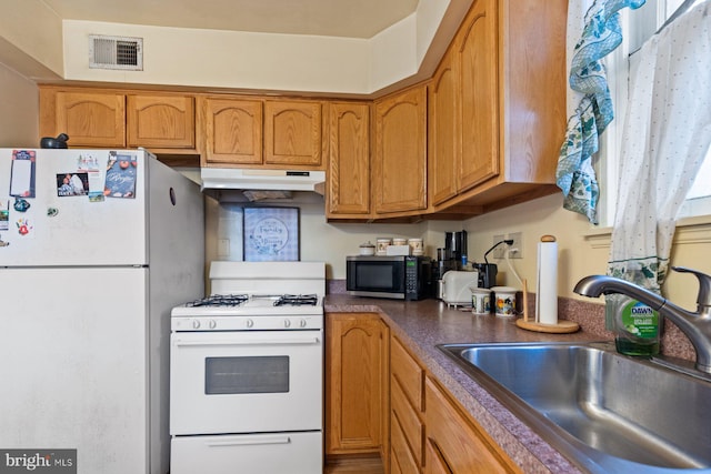 kitchen with white appliances and sink