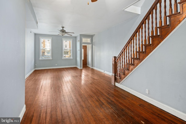 entryway featuring hardwood / wood-style flooring and ceiling fan