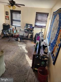 living room with a wealth of natural light and ceiling fan