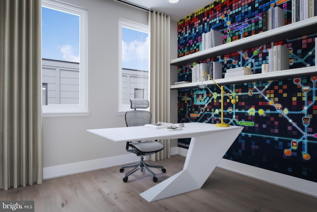 home office featuring hardwood / wood-style flooring