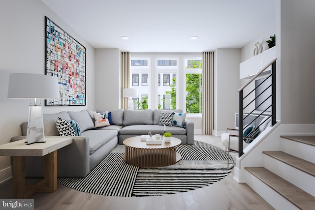 living room featuring light wood-type flooring