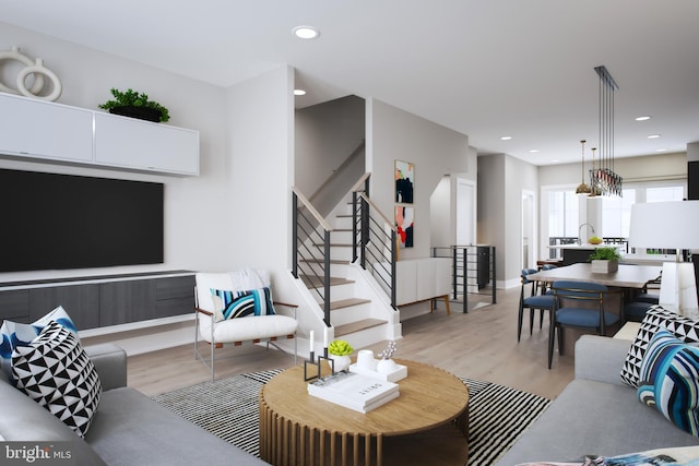 living room with light wood-type flooring