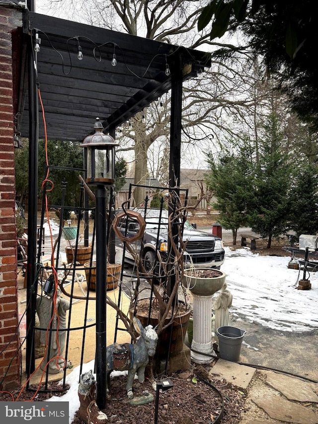 view of snow covered patio