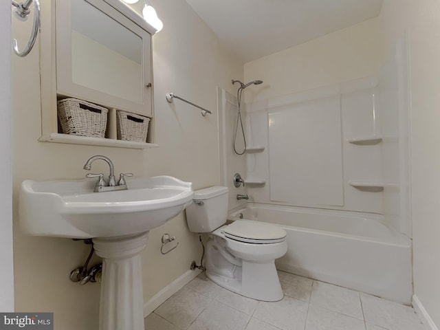 bathroom featuring toilet, shower / bathtub combination, and tile patterned flooring