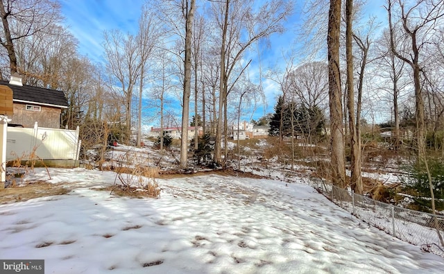 view of yard layered in snow