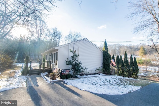 view of snow covered exterior