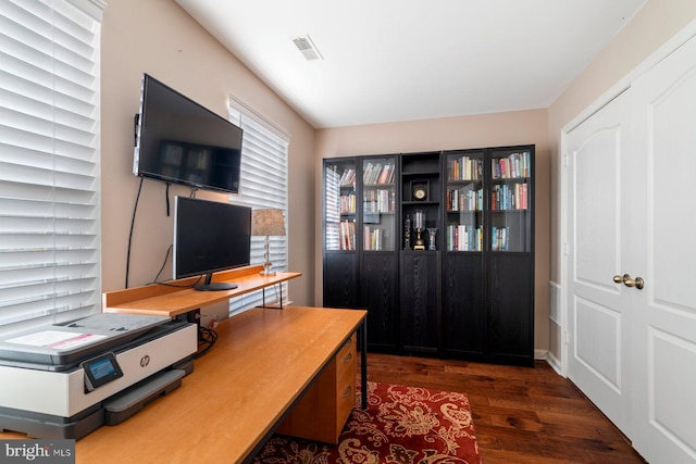 office area featuring dark hardwood / wood-style flooring