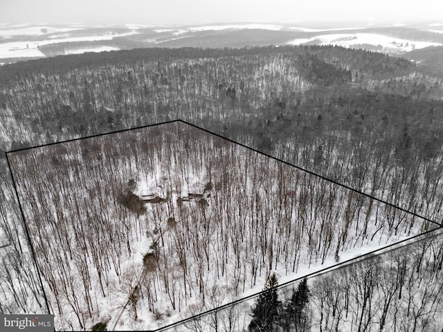 snowy aerial view with a mountain view