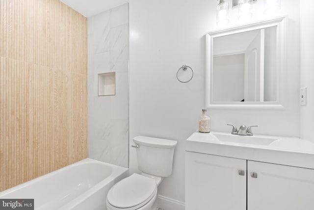 full bathroom with vanity, shower / bathtub combination, and toilet