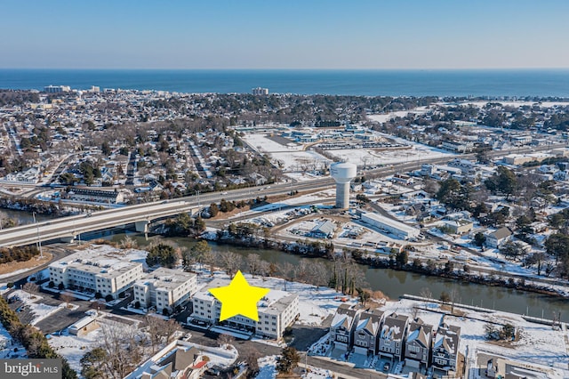 aerial view with a water view