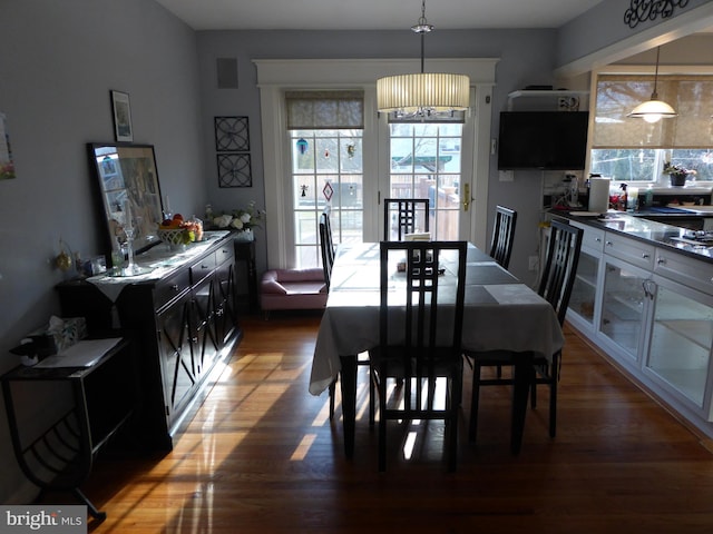 dining area with dark wood-type flooring