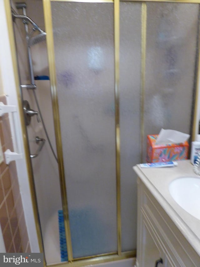 bathroom with vanity and an enclosed shower