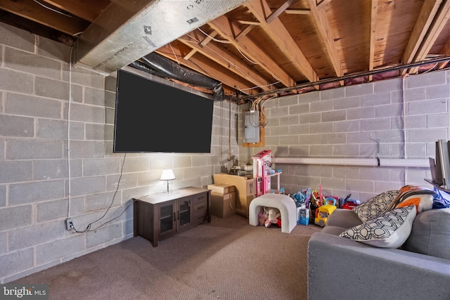 basement with carpet flooring