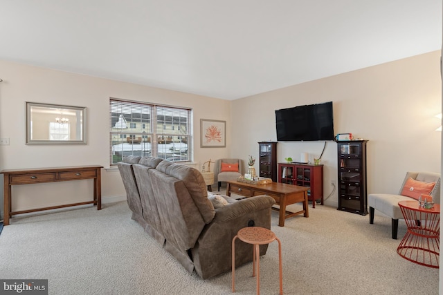 living room with light colored carpet