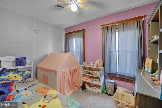 bedroom with carpet and ceiling fan