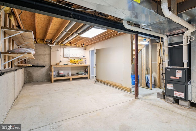 basement with a workshop area